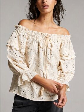 Anthropologie Seen Worn Kept Floral Eyelet Ruffle Romantic Blouse